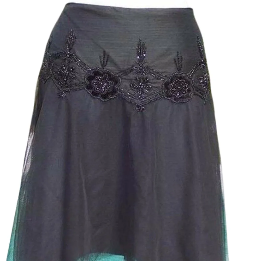 Cache Luxe Black Mesh Layer Bead Embellished New Event Office Skirt NWT $158 - Image 3