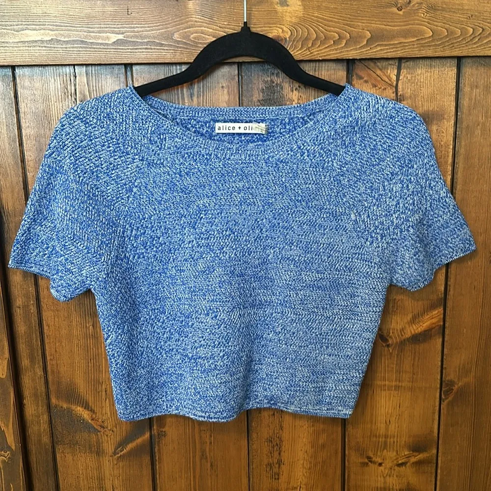 Alice + Olivia Solange Herringbone Knit Merino Wool Sweater Crop Top, Size S - Image 2