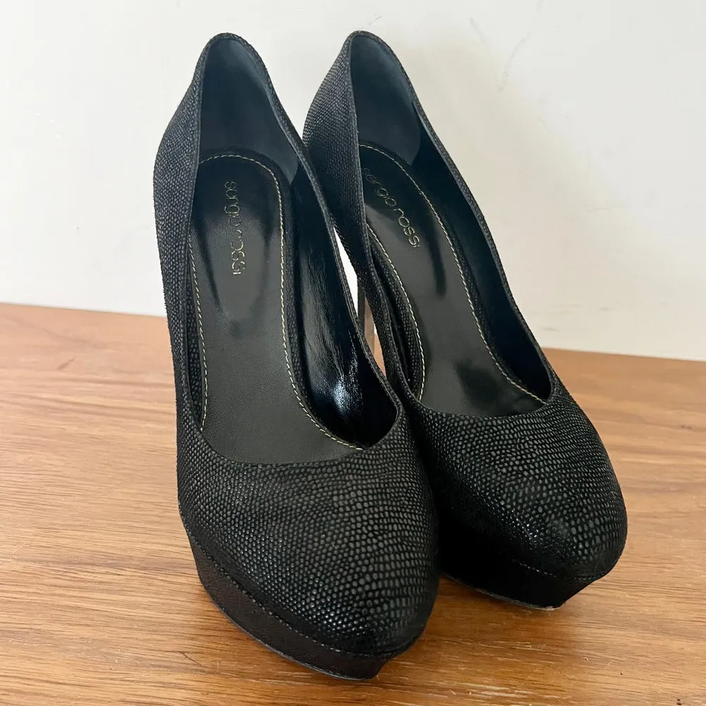 Sergio Rossi Uptown Embossed Platform Stiletto Shoes Black Women's Size 37 / 7 - Image 3