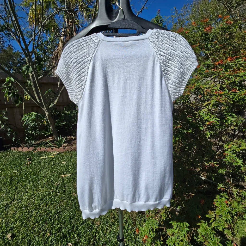 Brunello Cucinelli Short Sleeve Sequined Sweater Top Small White - Image 5