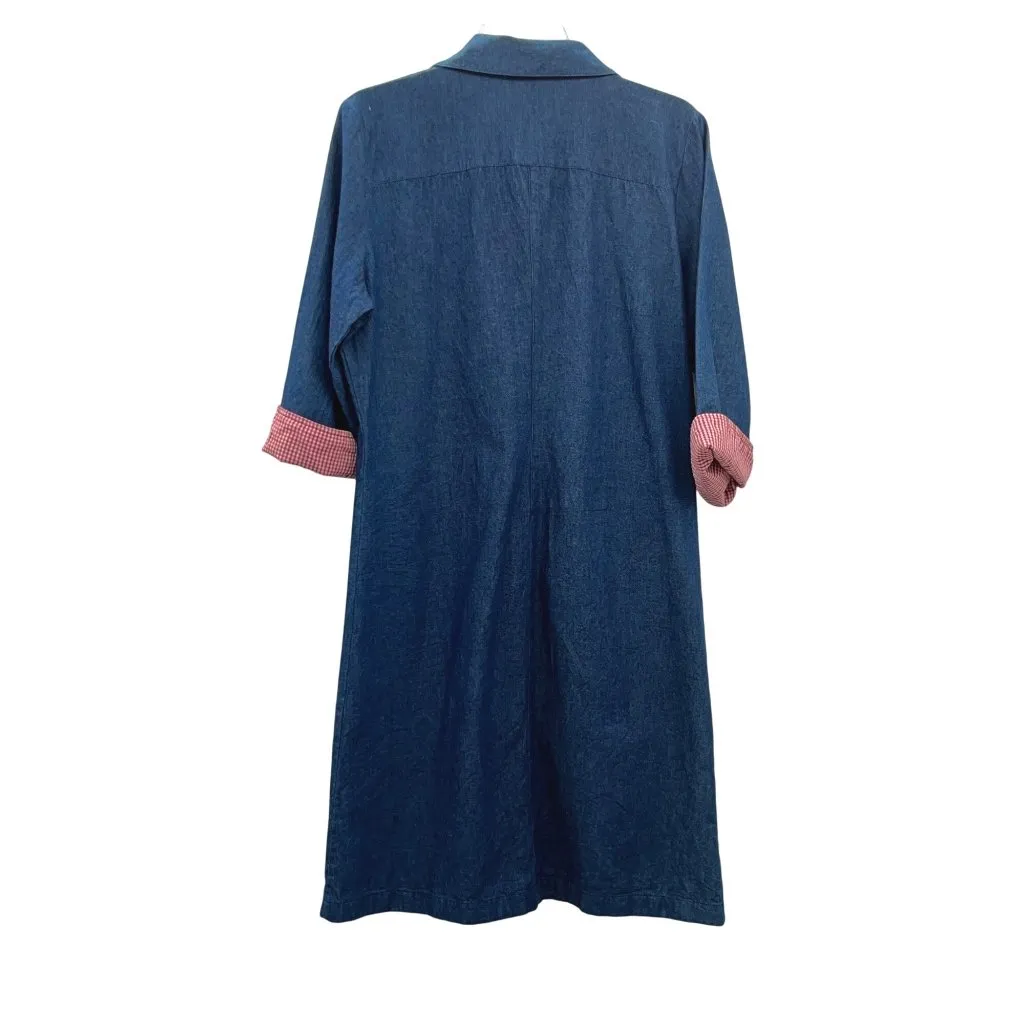 Vintage 90s Style Studio Denim Dress Womens M Red Gingham Cuff 3/4 Sleeve Size M - Image 2