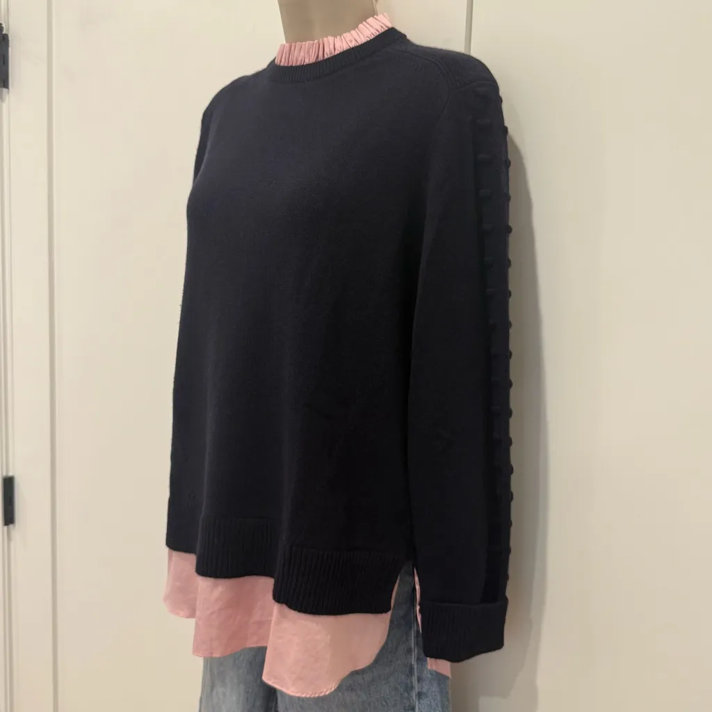 Ted Baker Lissiah Wool Layered Sweater Mock Neck Navy Blue Pink Small Preppy - Image 7