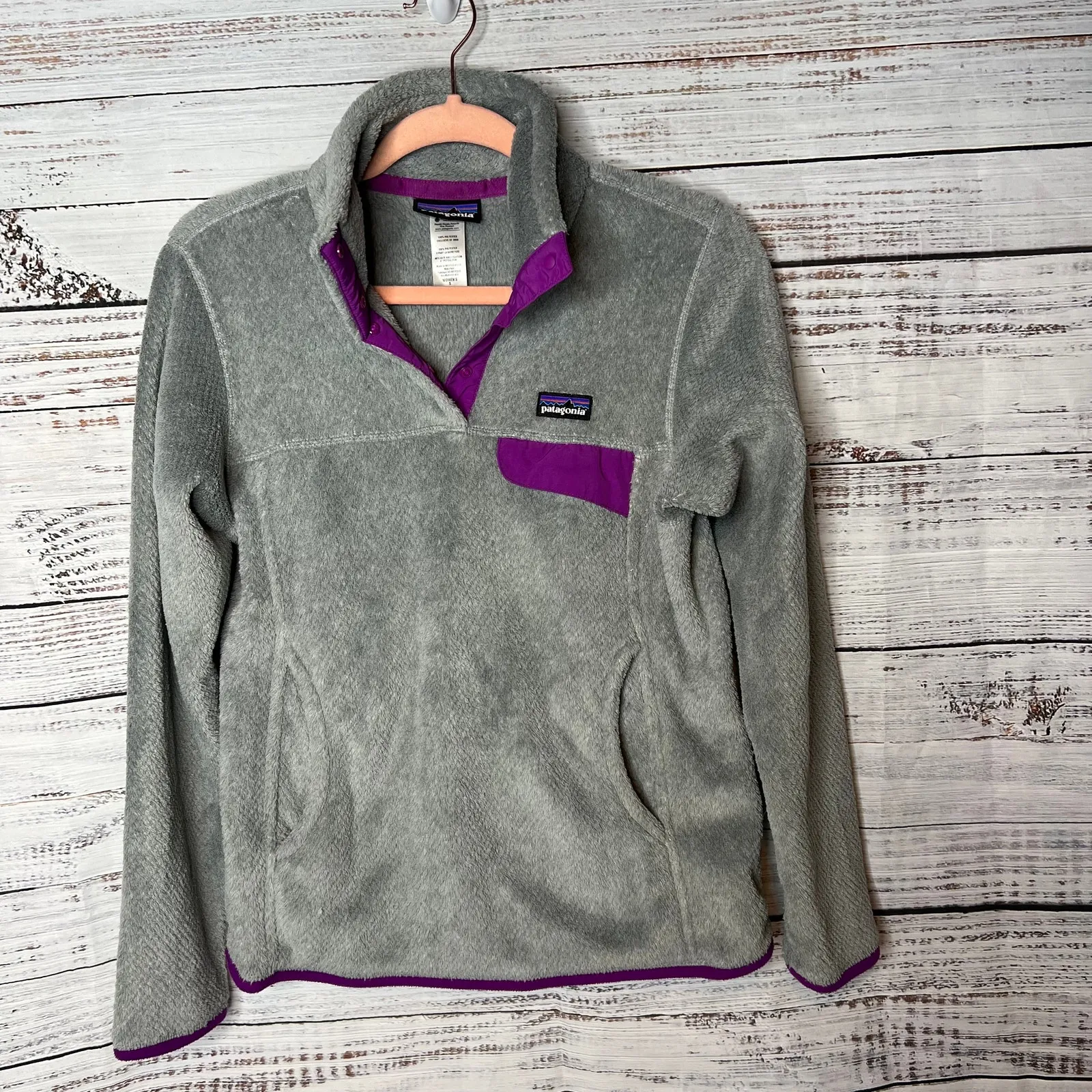 Patagonia Small Better Sweater ¼ Zip Pullover Gray Purple Trim Fleece Jacket - Image 2