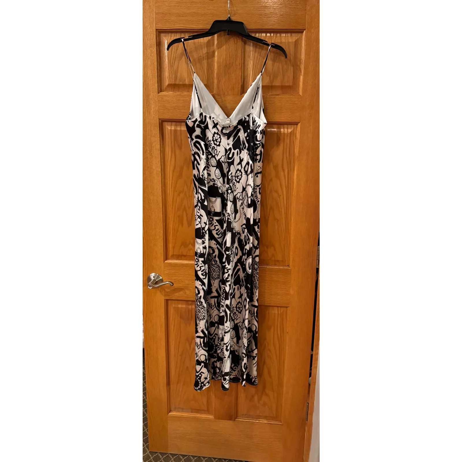 L'AGENCE Seridie Silk Midi Slip Dress - Black/White Graffiti size 10 (new) - Image 6