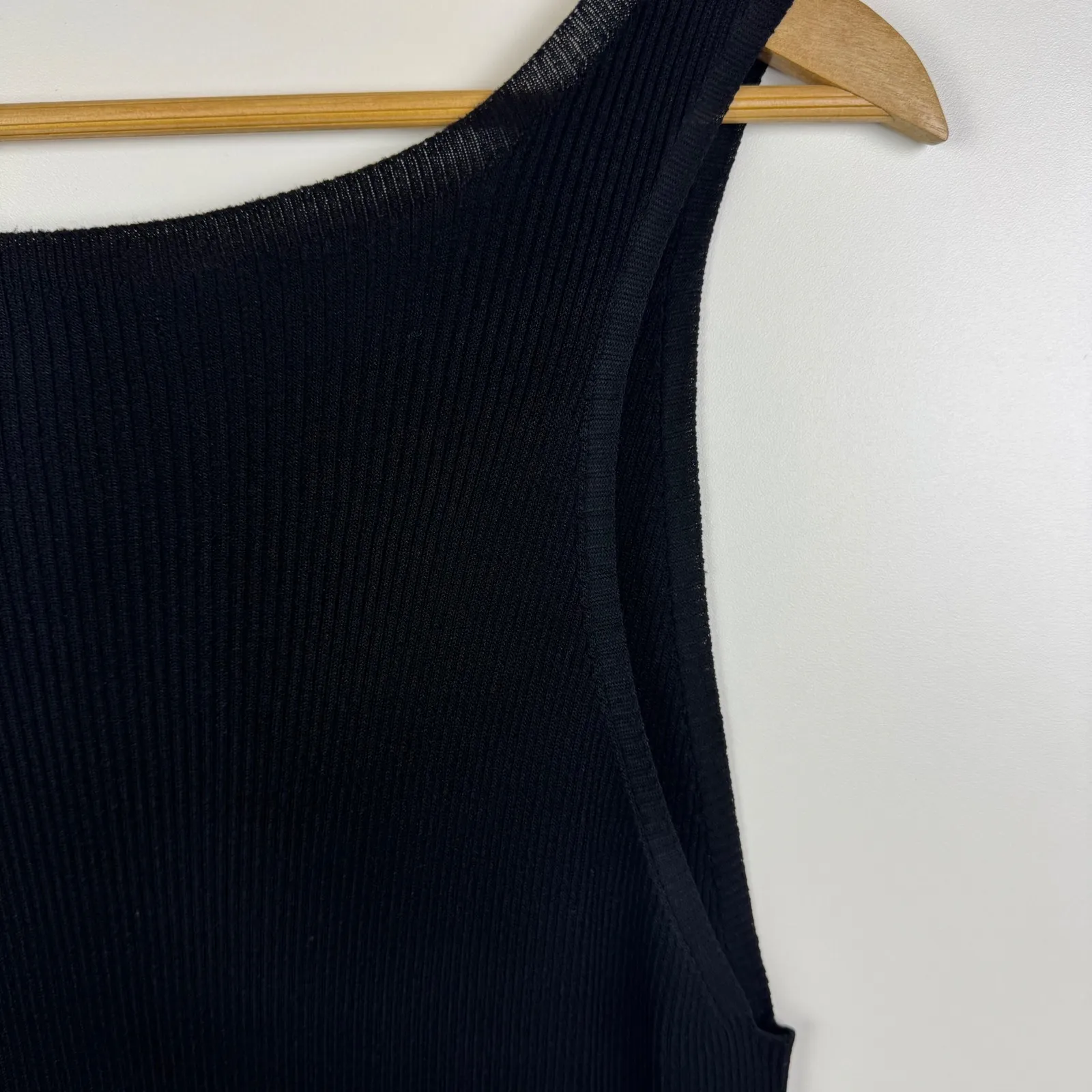 525 Ribbed Tank Midi Dress Large Black‎ Bodycon Casual Everyday Minimalist Chic Black - Image 3