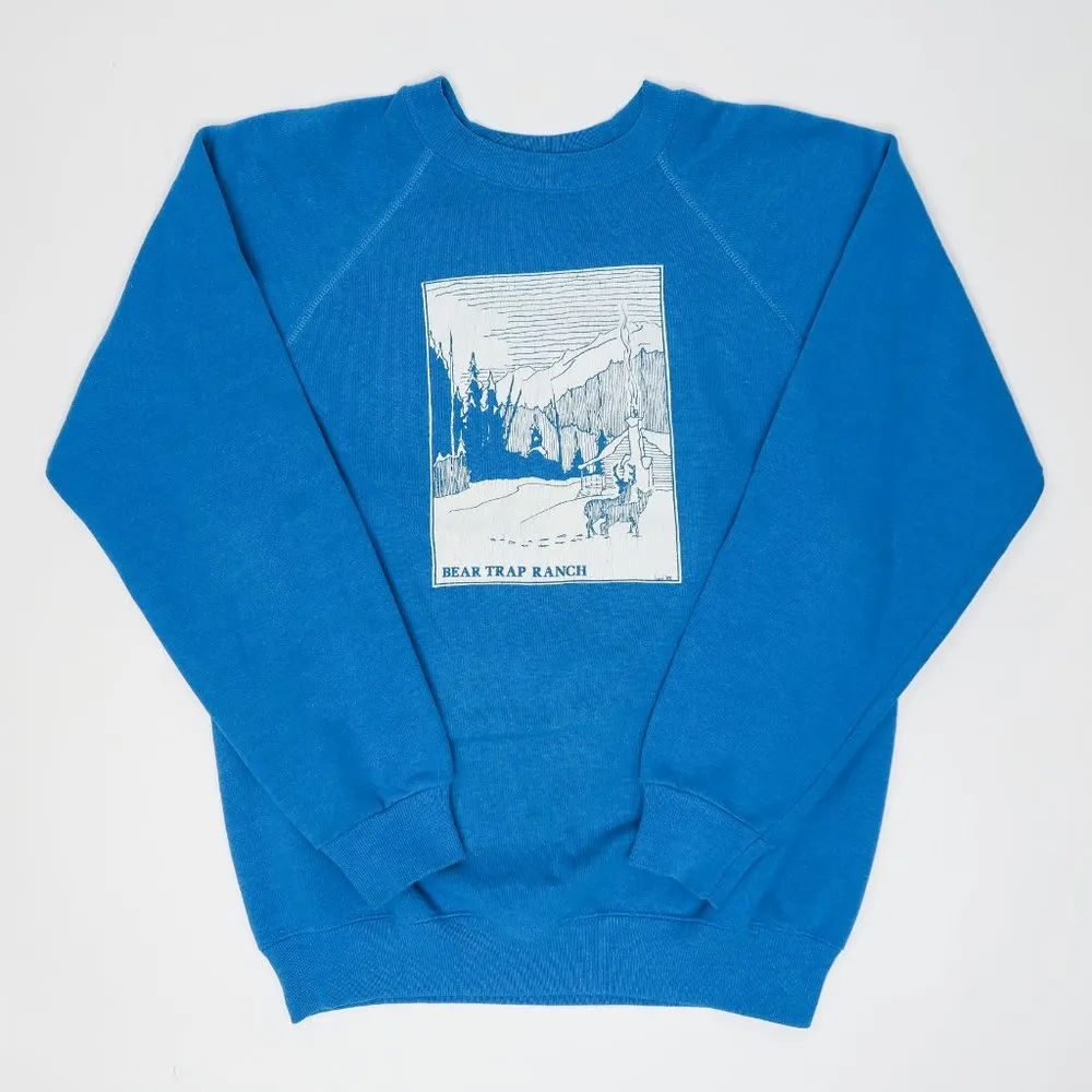 Vintage 80s Hanes Teal Blue Bear Trap Ranch Colorado Crewneck Sweatshirt - Image 2