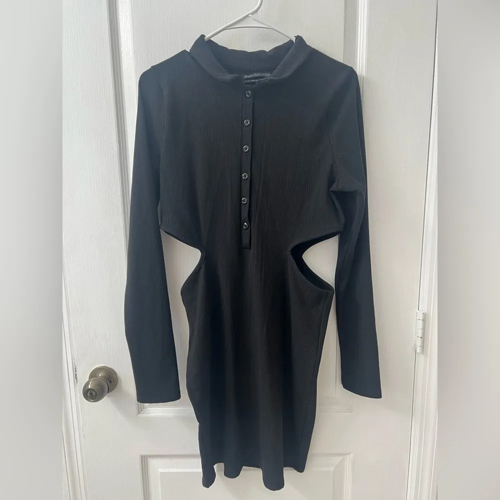 Urban Outfitters|Black Bodycon Ribbed Mini Dress w Collar & Side Cut-Out Detail• - Image 2