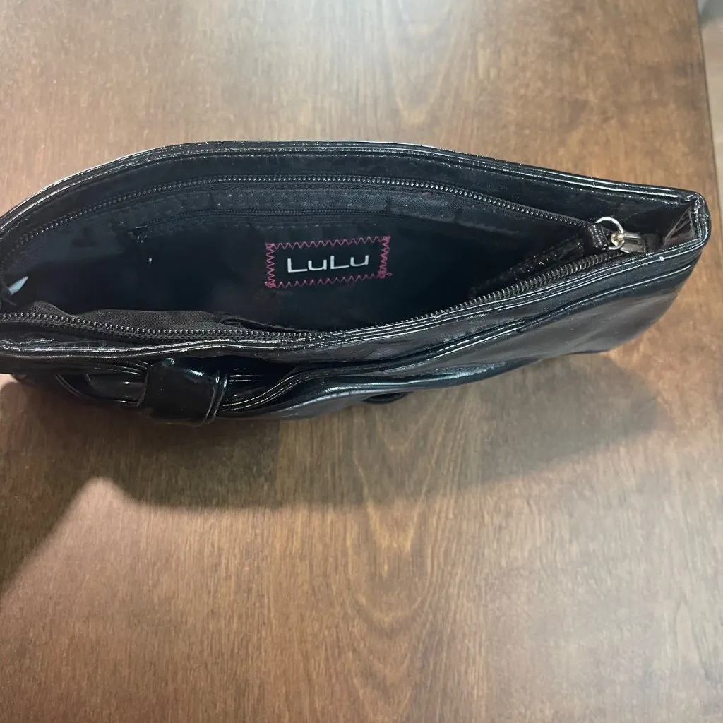 LULU Black Clutch Women's Small Purse‎ Wristlet Vegan Leather Bow Accent Formal - Image 7