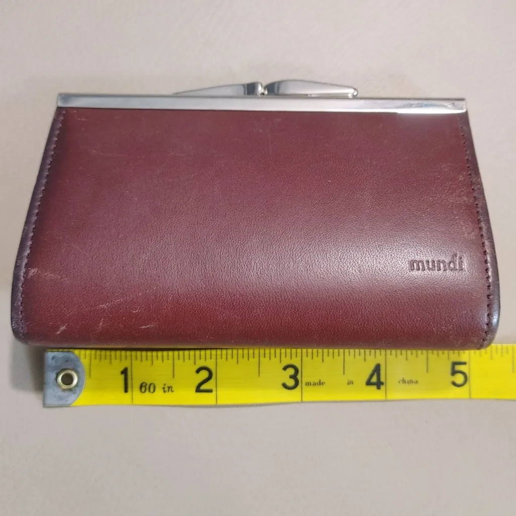 Mundi Wallet Genuine Leather Vintage Coin Purse Metal Clasp Burgundy 5 by 3 - Image 4