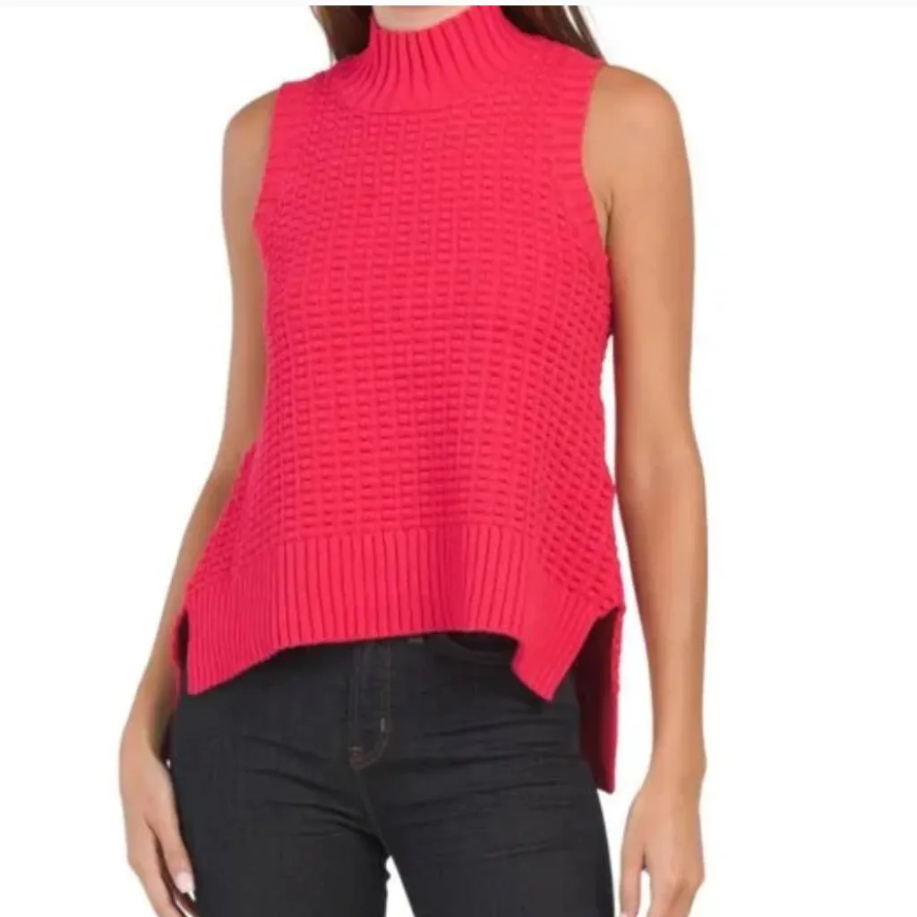 NWT French Connection Mozart Popcorn High Neck Sweater In Barberry - Image 2