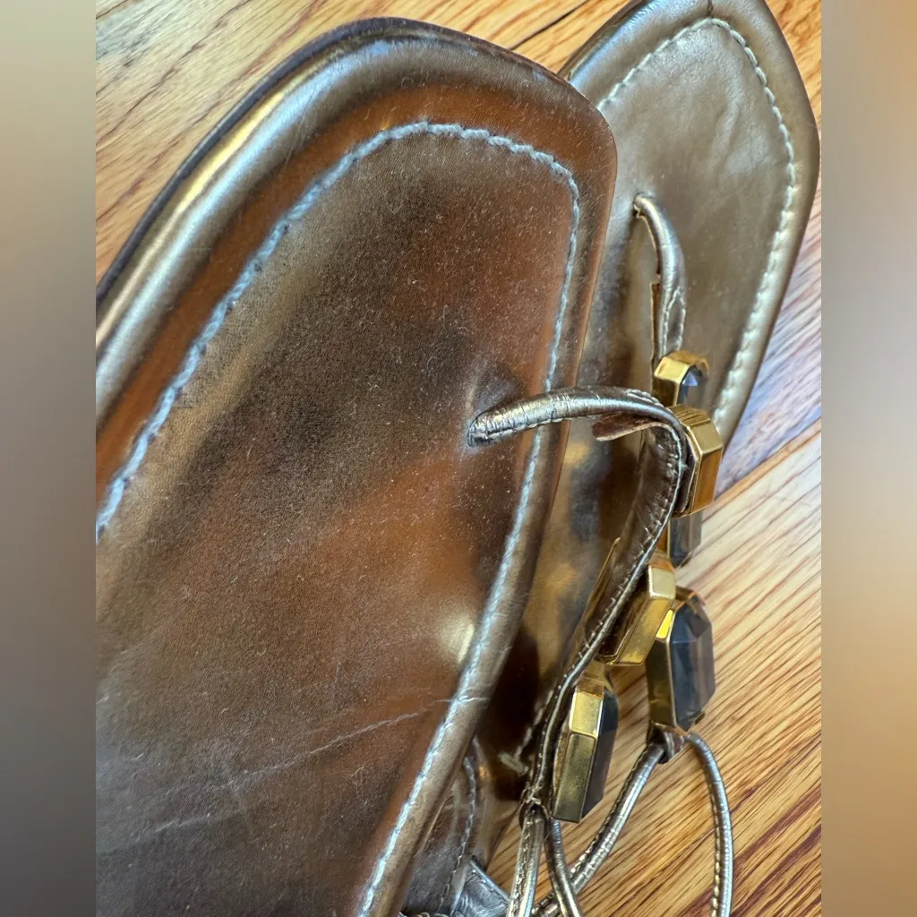 Prada Gold Leather Beaded Sandals - Image 4