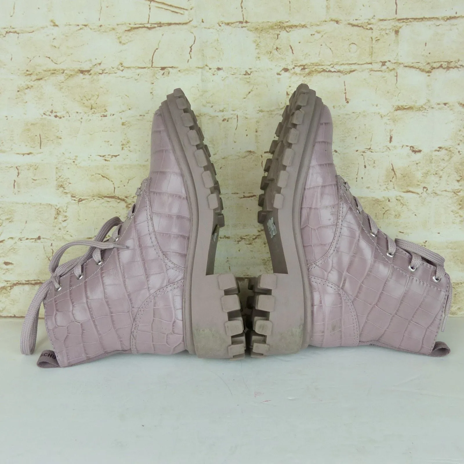 Schutz Orly Croc Embossed Combat Boots Women 8 Lilac Patent Leather Chunky Lug - Image 8