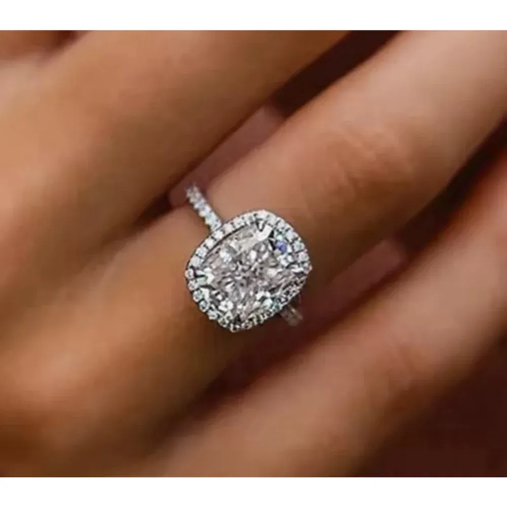 NEW Women’s 6ct Cushion Cut Halo‎ Simulated Diamond Engagement Ring, Size 6 - Image 12