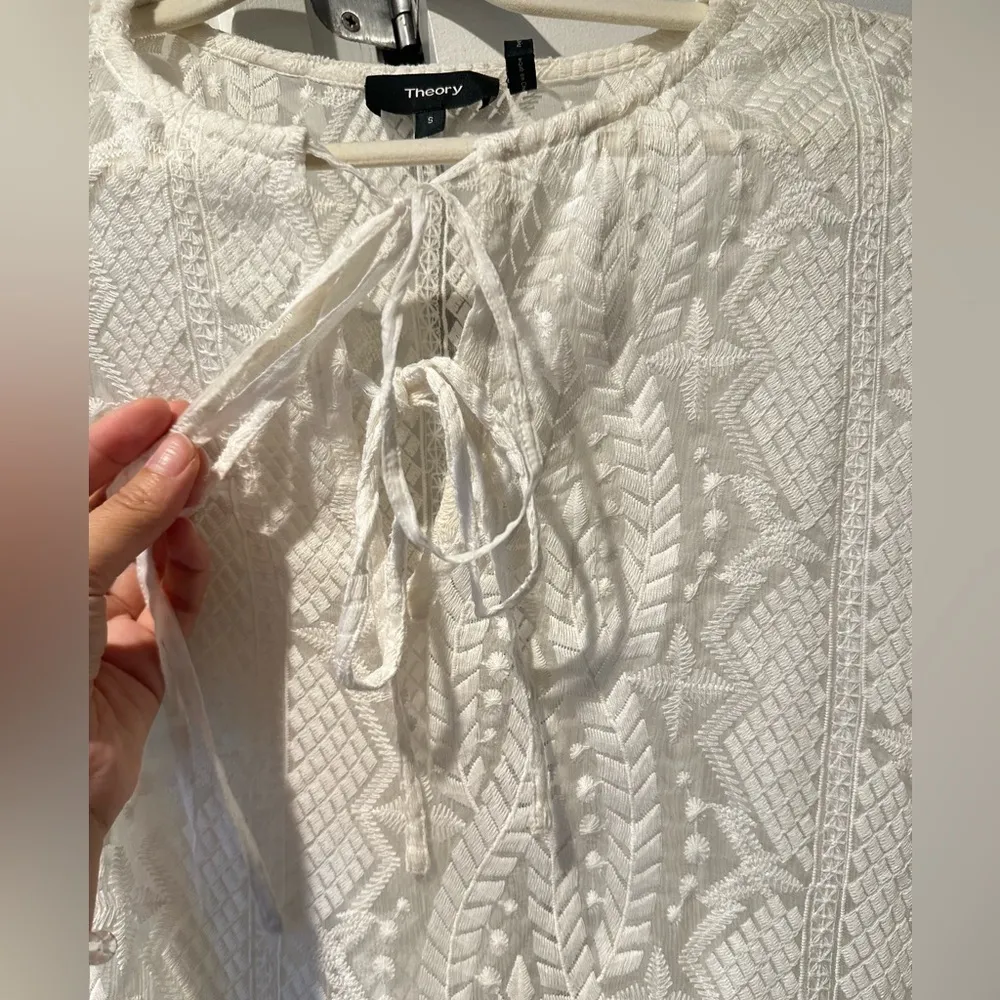 White lace blouse with lace up detail tunic top size S - Image 7