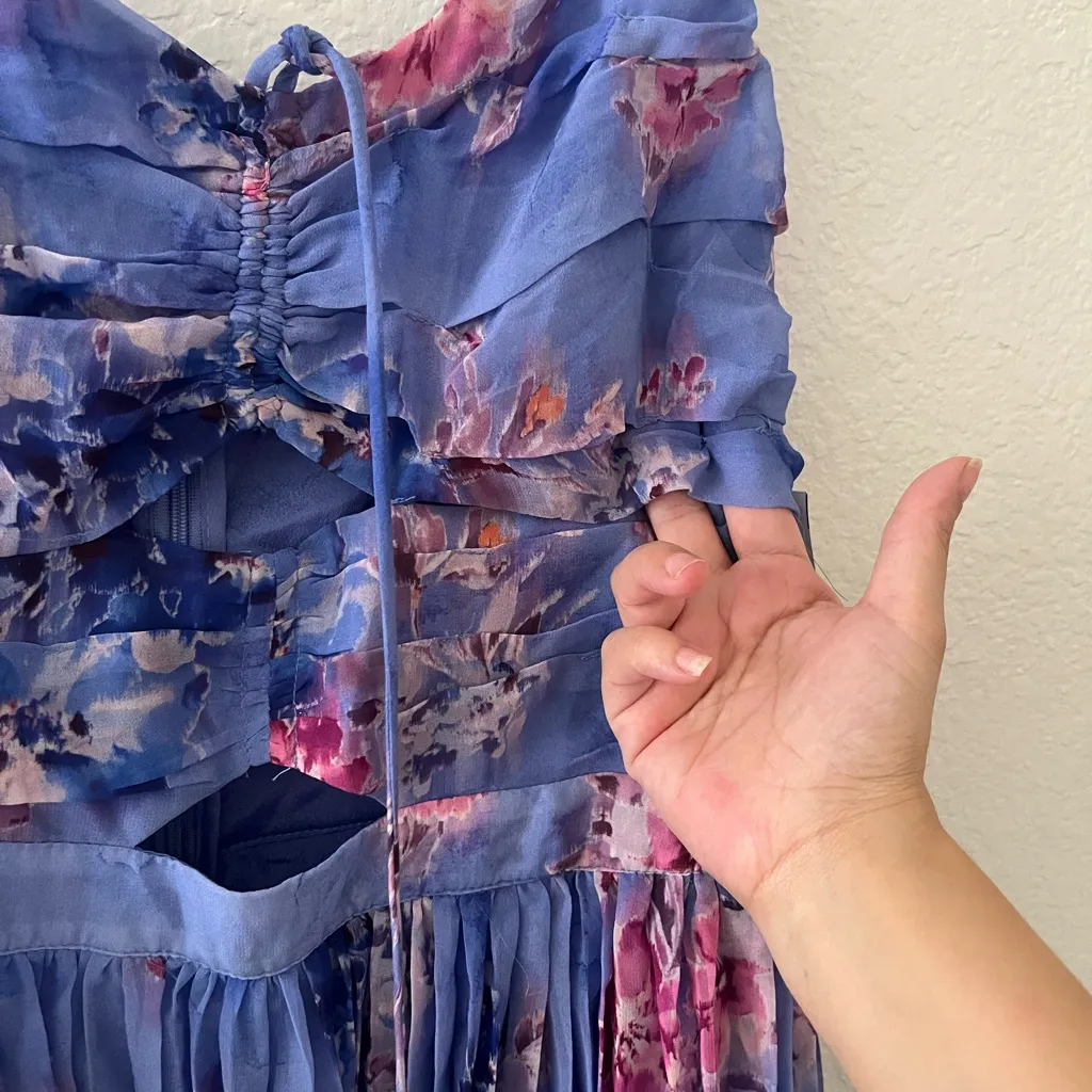 ASTR THE LABEL Daytona Pleated Floral Maxi‎ Dress PERIWINKLE Pink Sz L Revolve - Image 9