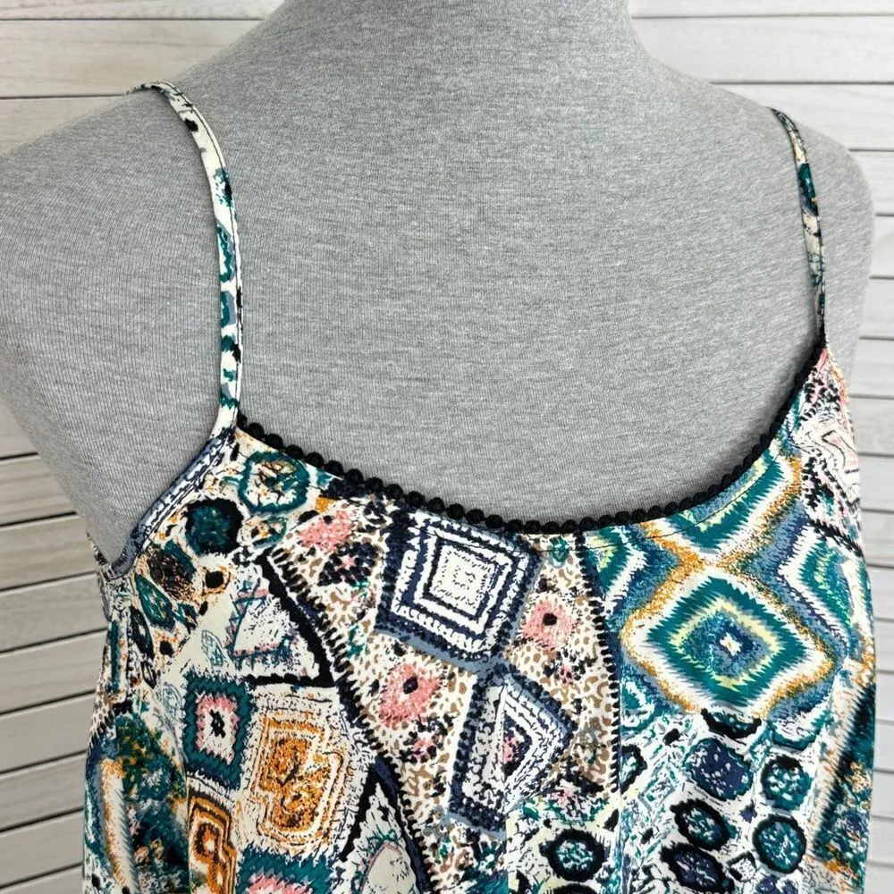 Elodie Tribal Print Tie Back Cropped Tank Top Y2K Teal Multi Size Small - Image 5