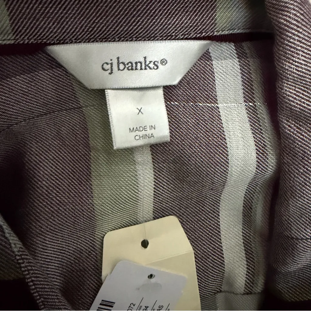 Christopher & Banks Shirt Button-Up Pockets Lightweight Plaid Sparkle Wine Grey - Image 11