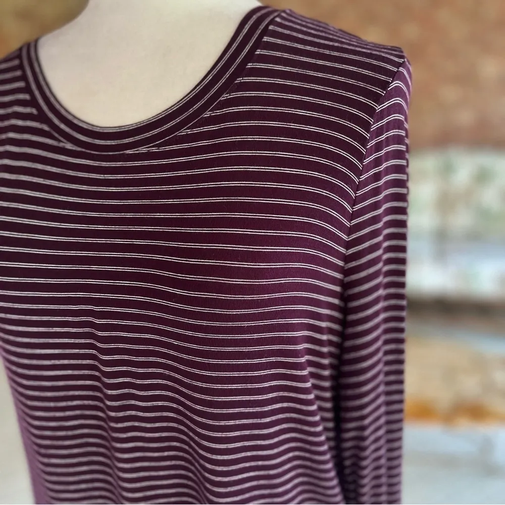 SO Favorite Top Crew Plum Purple Striped Tee Shirt M Long Sleeve Casual Work - Image 4