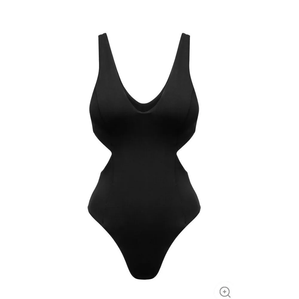 NEW Yukari Willow 1 Pc Swimsuit Cut Out Monokini Swimwear L Black - Image 5