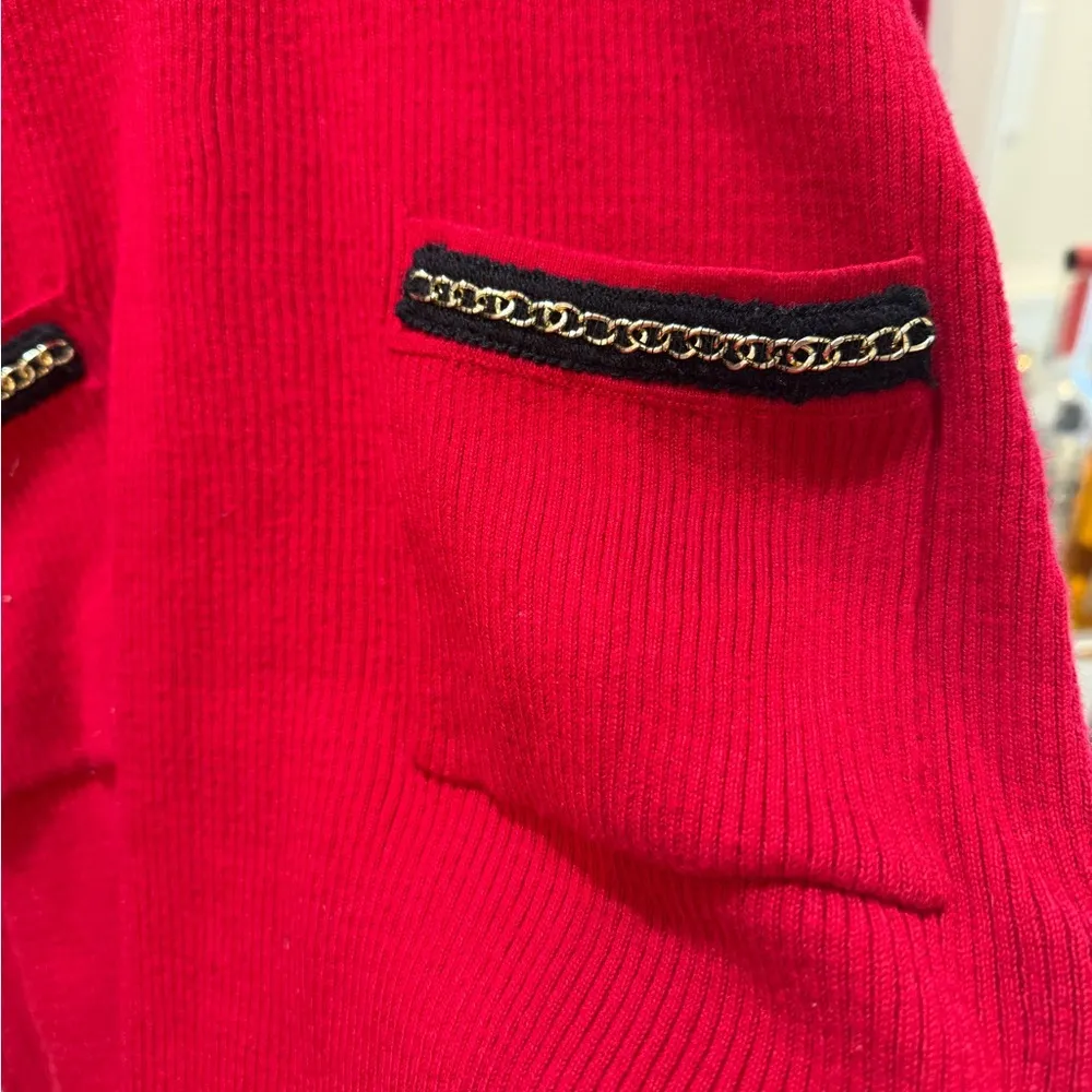 AB studio Red Long Tunic Sweater with 2 pockets accent M (2) - Image 4