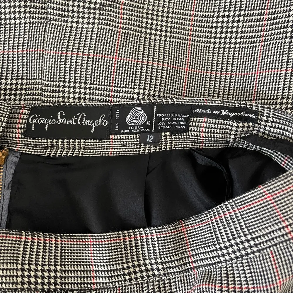 Vintage 80s Giorgio Sant’Angelo Wool Skirt Houndstooth Plaid Midi Pencil Size 12 Black - Image 6