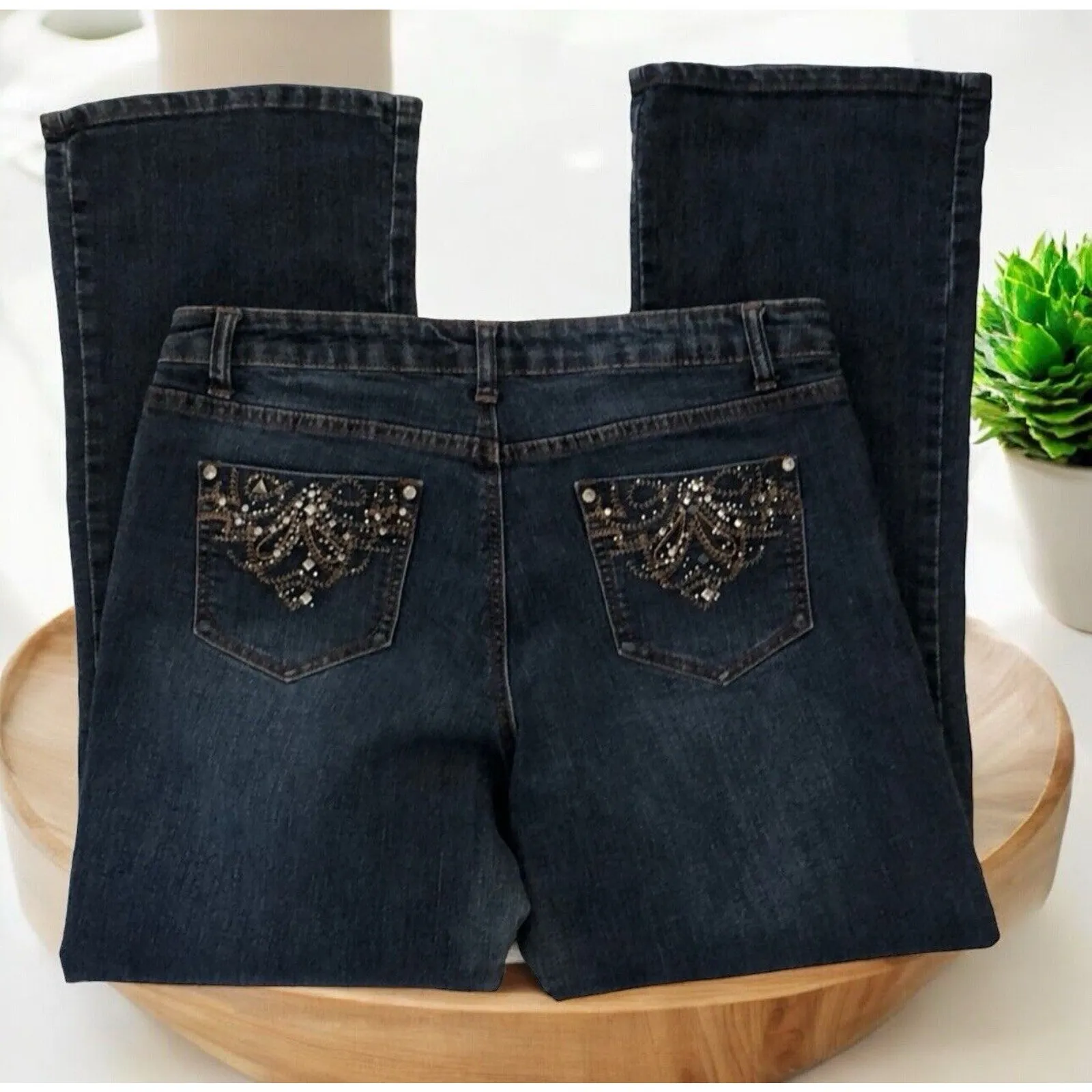 Salt Works medium‎ rise bootcut jeans Crusted Diamond Pockets Women’s Size 14 Blue - Image 2