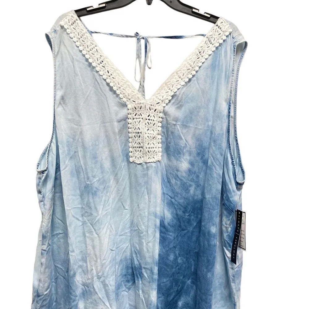Absolutely Famous Women’s Plus Sz 3X V Neck Sleeveless Tie Dye Lace Trim Dress - Image 2