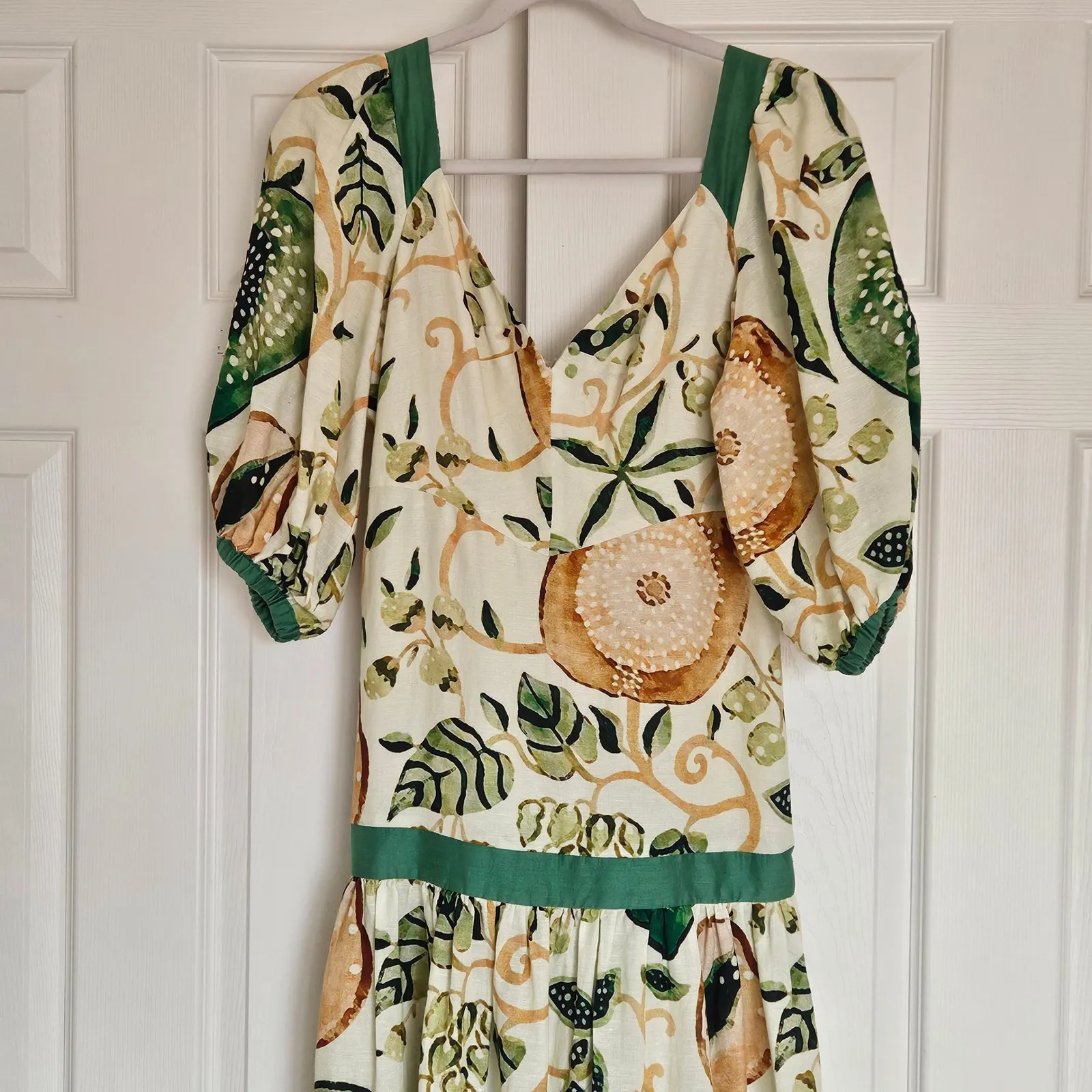 Alexis Pierah Midi Maxi Dress (Sz M) Linen Cotton Blend Jade Garden - Image 3