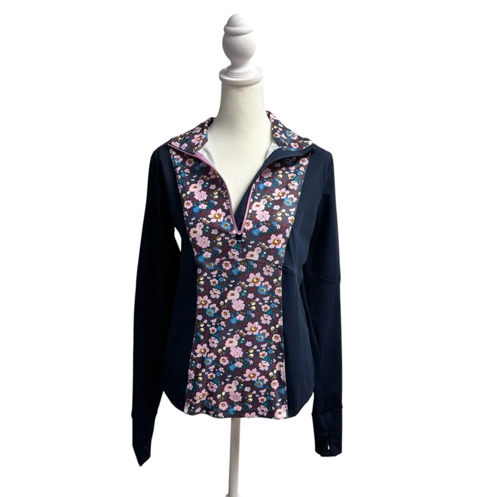 Liberty London Betsy Panel Running Top Pullover Long Sleeve Floral Blue Medium - Image 3