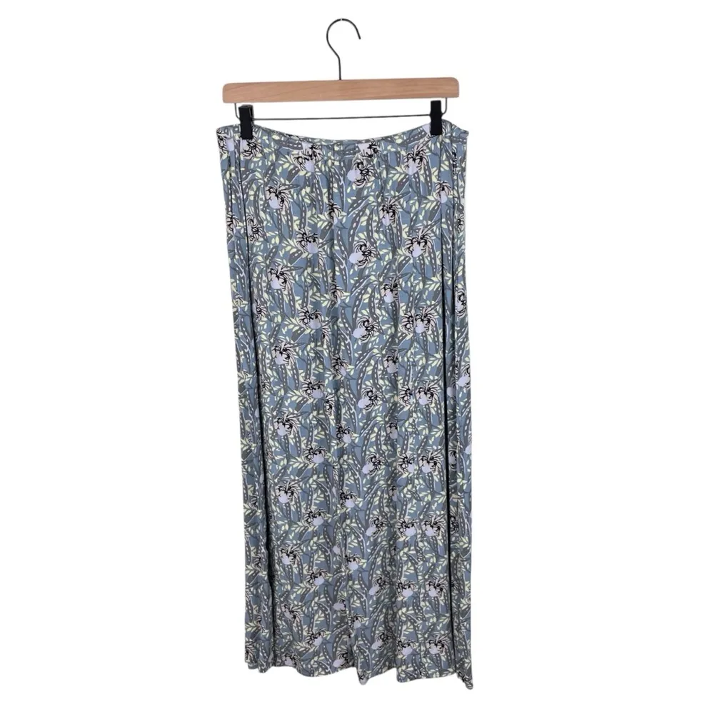 FLAX Long Maxi Skirt Women's Size Small Dusty Blue Floral 100% Rayon Bohemian - Image 2