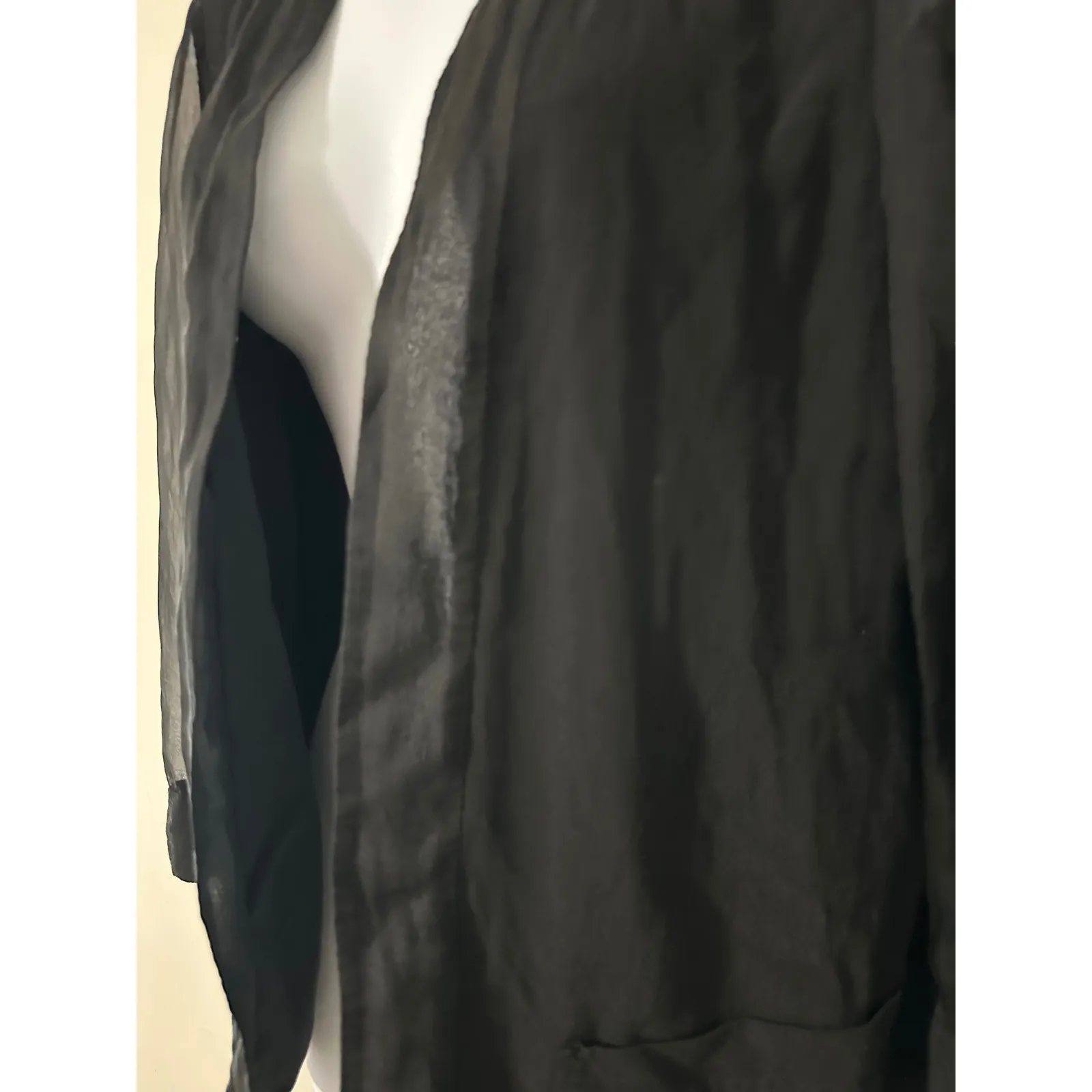 Pure DKNY Black Sheer Open Front Cardigan Jacket Lightweight Size S Viscose Silk - Image 3