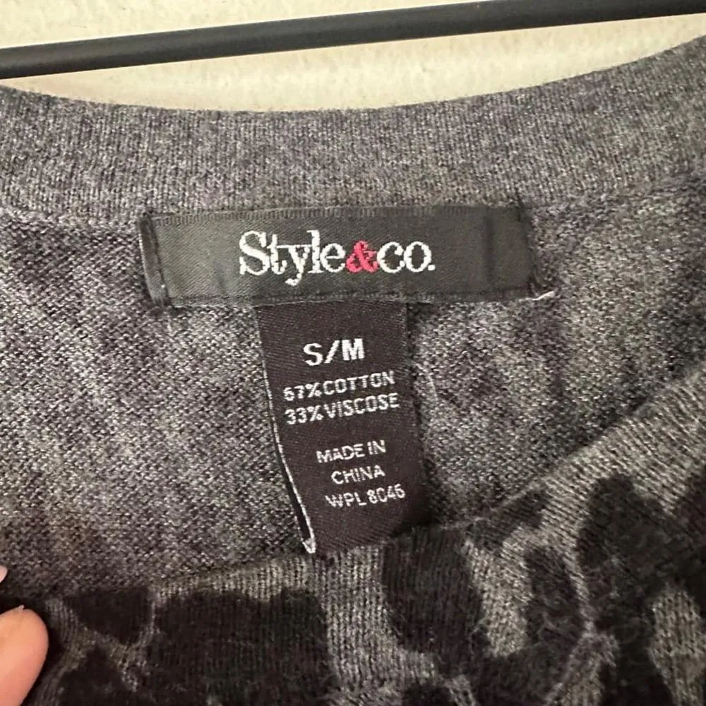 Style & Co. Gray Leopard Print Poncho Women's (S/M) - Image 4