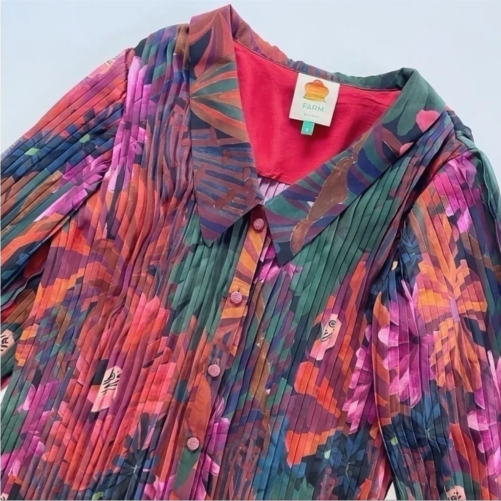 NEW Farm Rio Women’s Bird Flowers Pleated Shirt Multicolor - Image 9