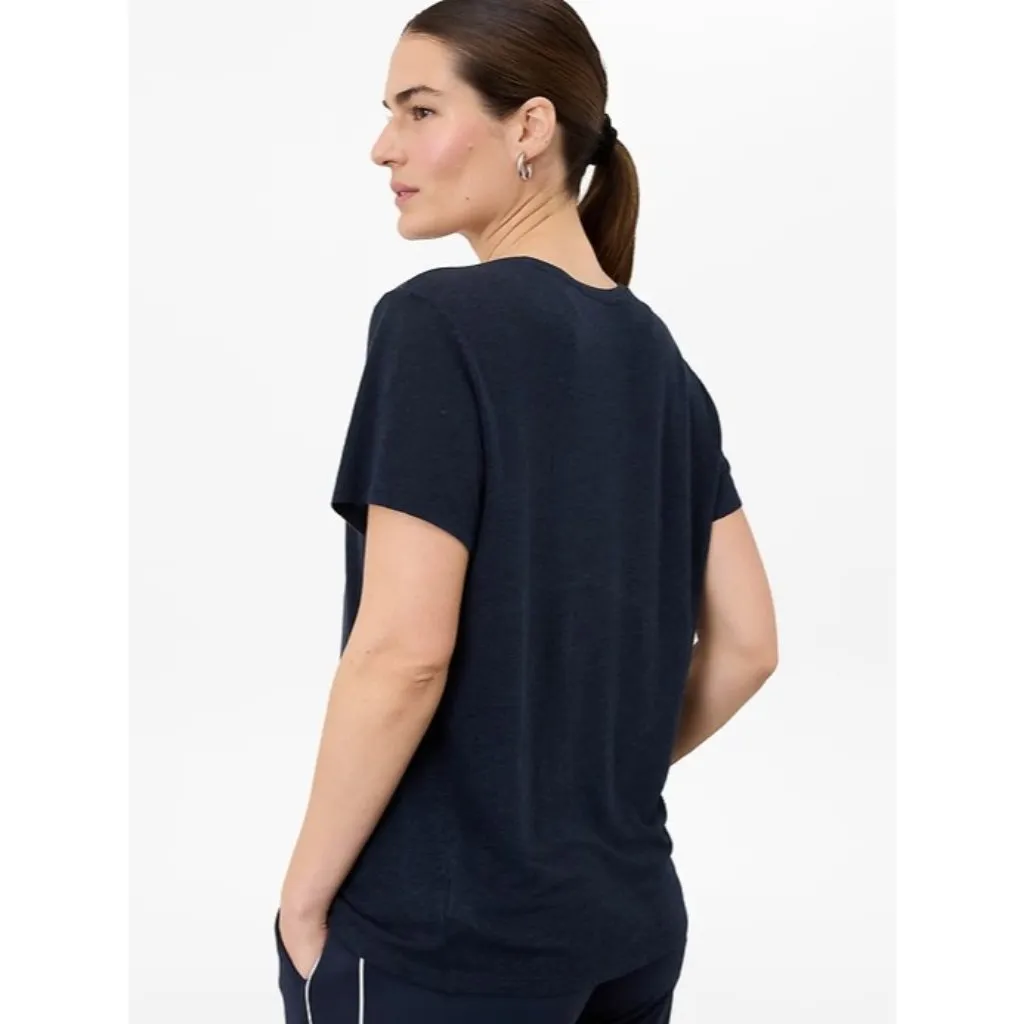 Athleta  S Getaway Linen Blend Tee Eclipse Navy Blue Small - Image 5
