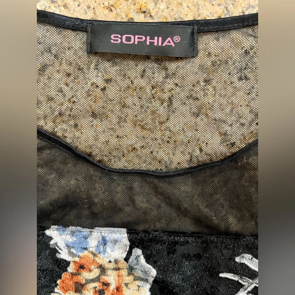 SOPHIA Floral Burnout Velvet & Mesh Top – Black – Size 34 (S/M) – EUC - Image 8