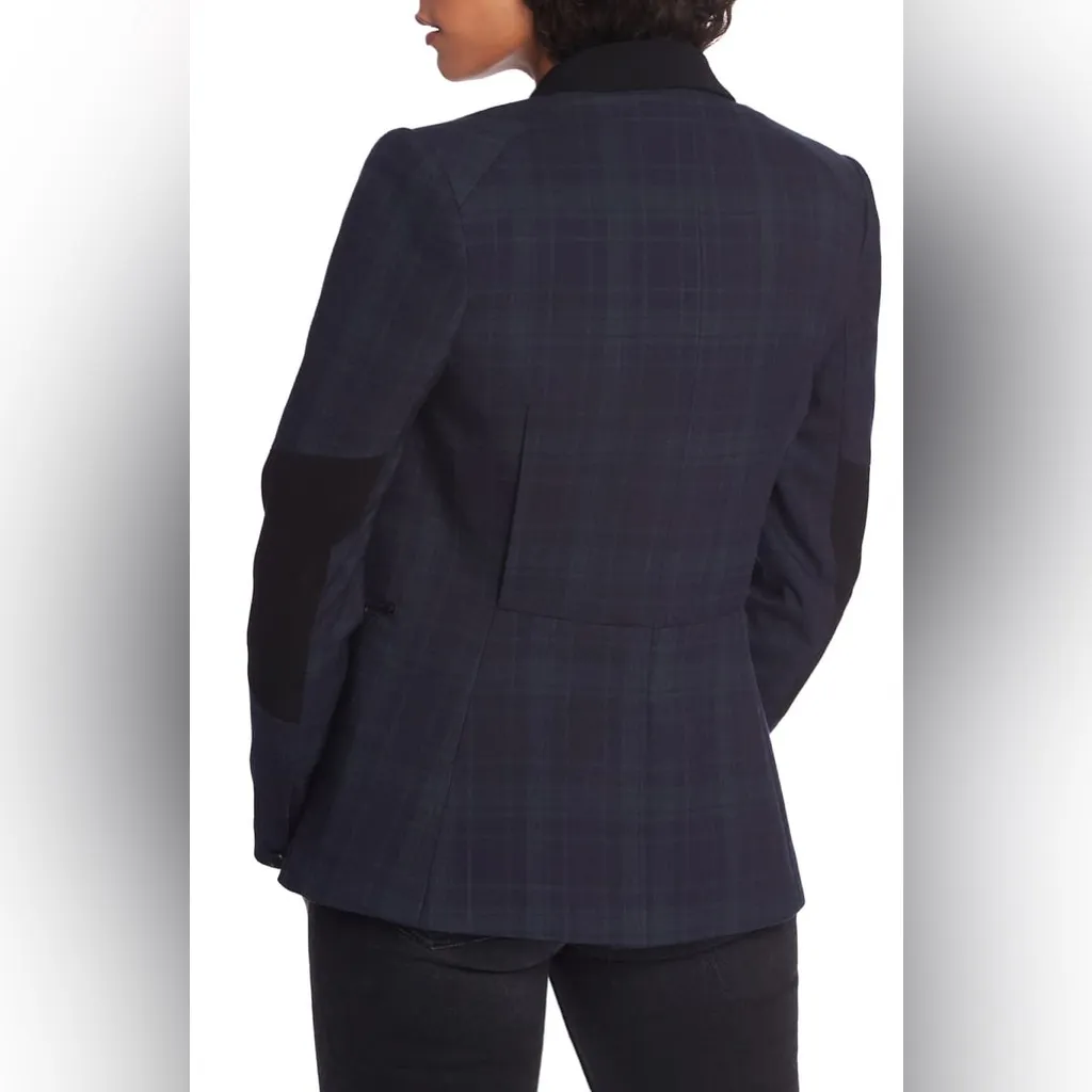 $255 1.STATE Women's Blue Wild One Panel Plaid One-Button Jacket Blazer Size 6 - Image 4