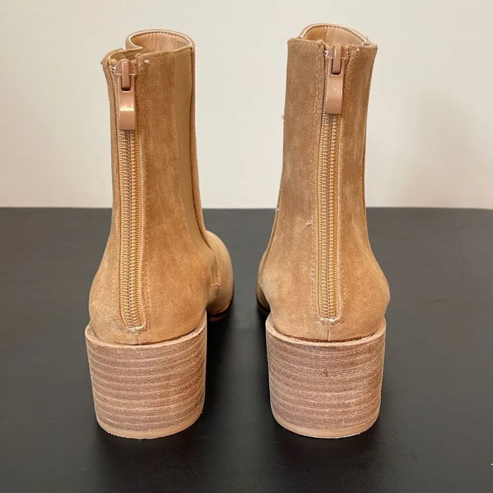 CCOCCI Rory Womens Ankle Booties Chunky Heels Zip Round Toe Size 6.5‎ Tan Suede - Image 4