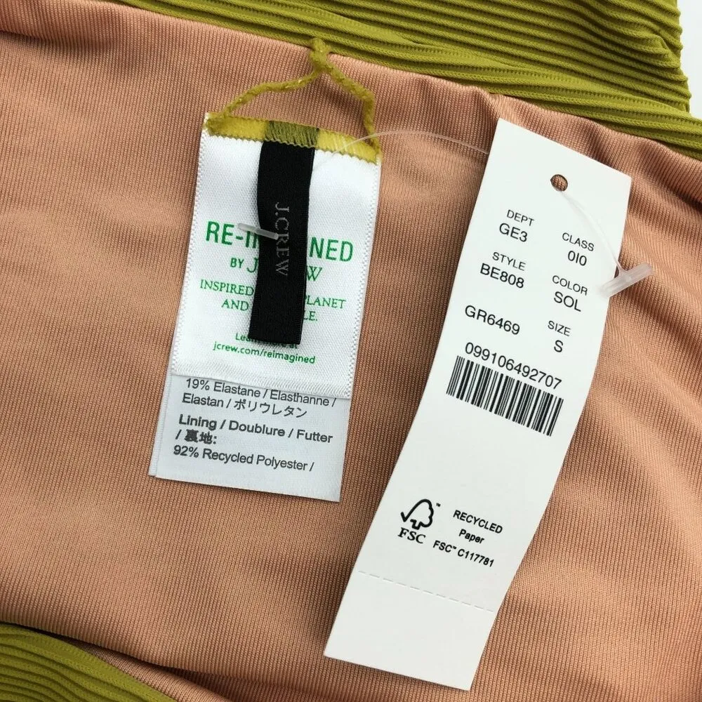 J.Crew Womens Ribbed High-Rise Cheeky Bikini Bottoms High-Cut Leg Green Size S - Image 3