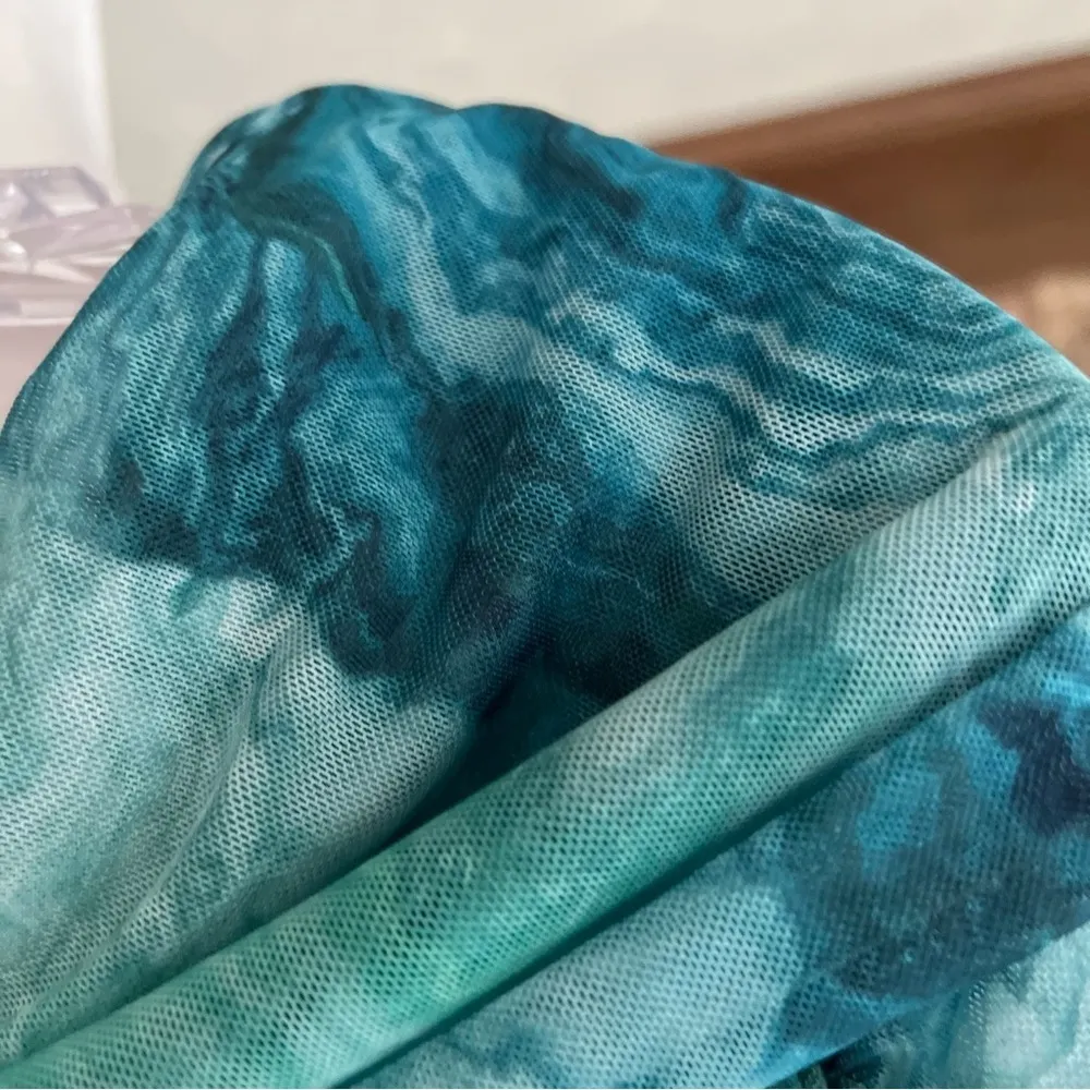 Club L London Bardot Jumpsuit Off the Shoulder Flared Mesh Blue Mint Glam NWT 2 - Image 6