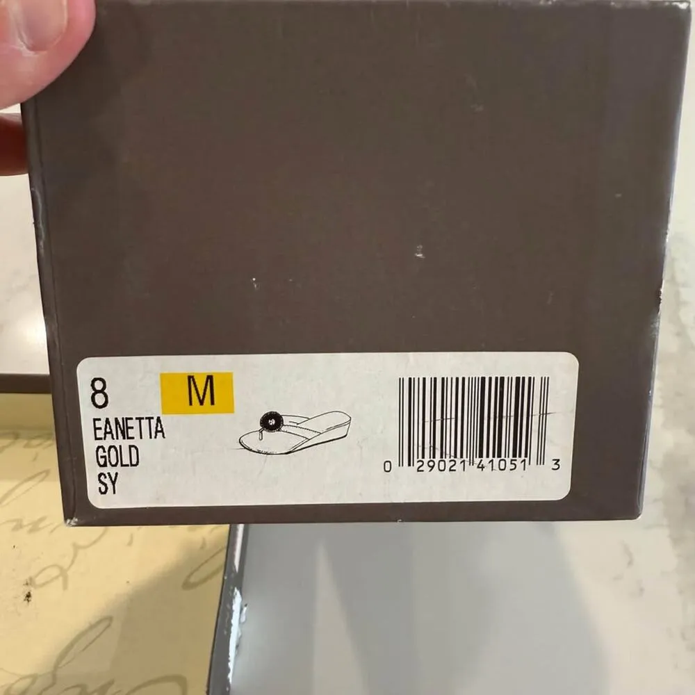 Enzo Angiolini Eanetta Sandals Women's 8 Stacked Wedge Heel Jeweled Beaded Gold - Image 9