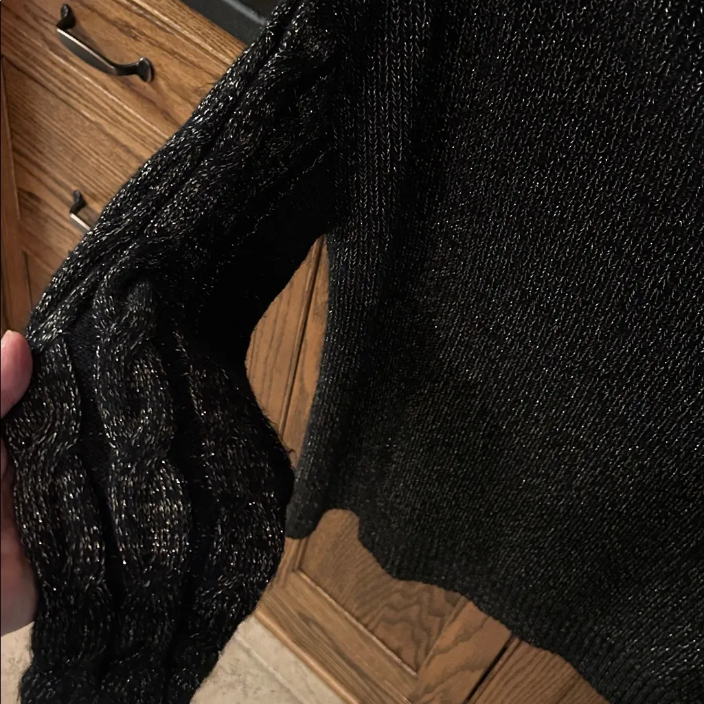 Torrid Lurex Cable Pullover Cold Shoulder TurtleNeck Sweater Black Gold 2X sz 2 - Image 8