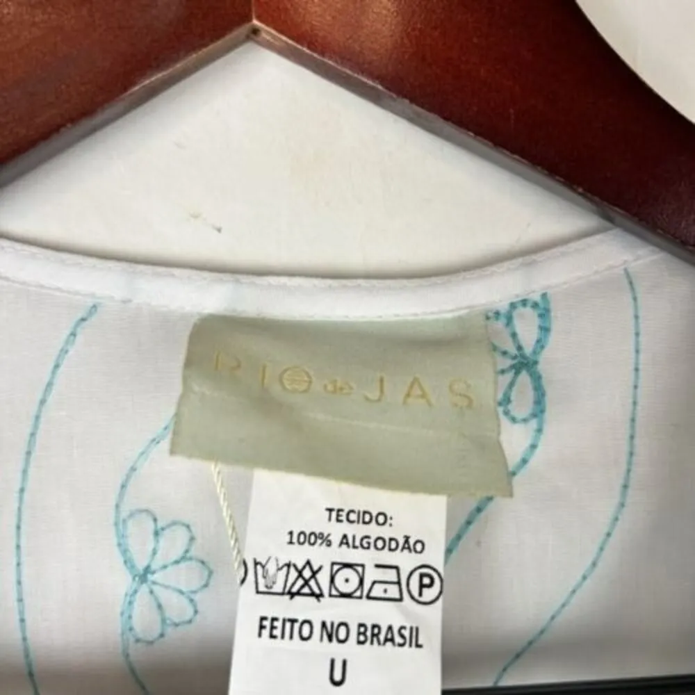 NEW RIO DE JAS size large White Blue embroidered Kaftan Mumu Dress Maxi Poncho - Image 6