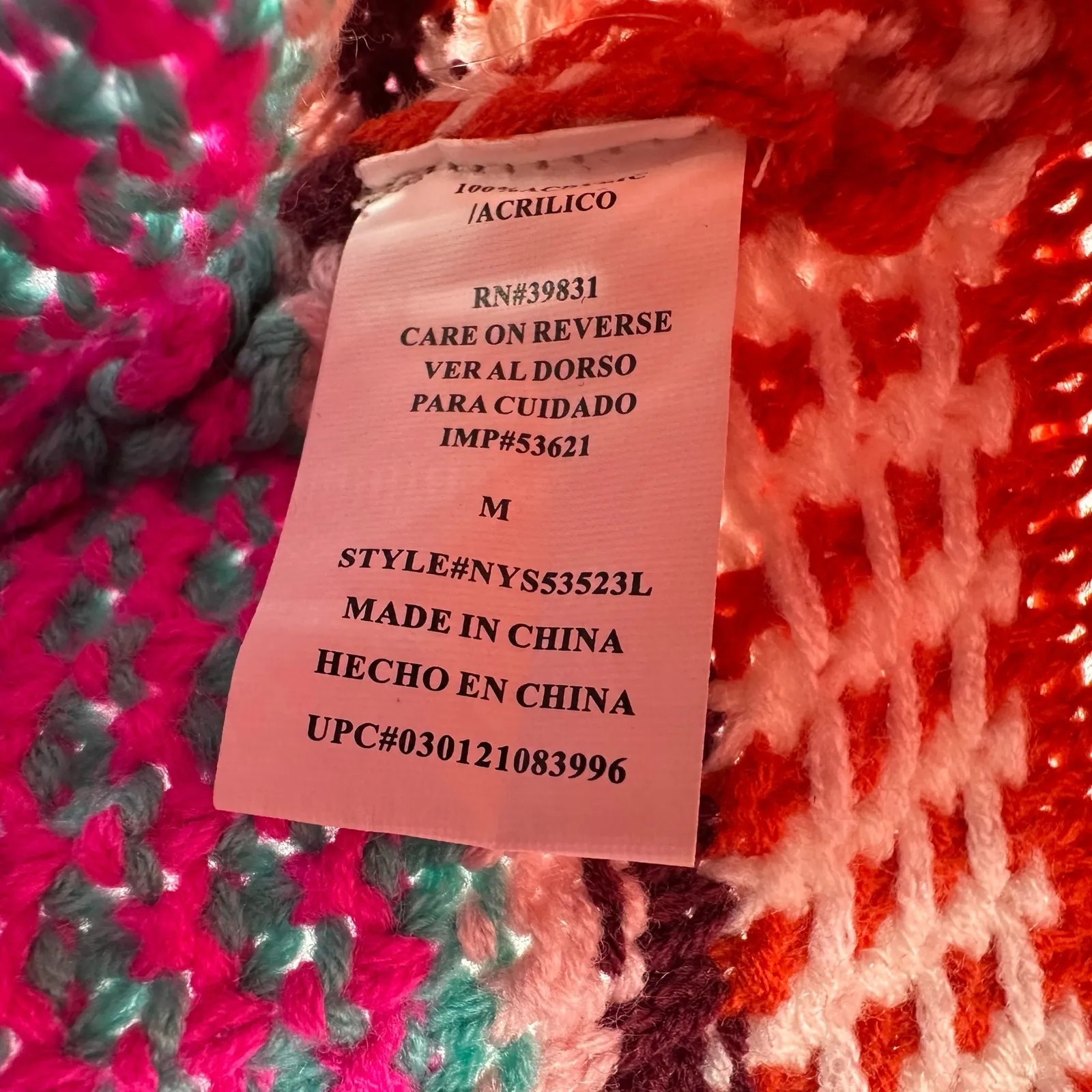 Rewind Size Medium Sweater Red Pink‎ Chunky Knit Patterned Pullover Cropped - Image 4