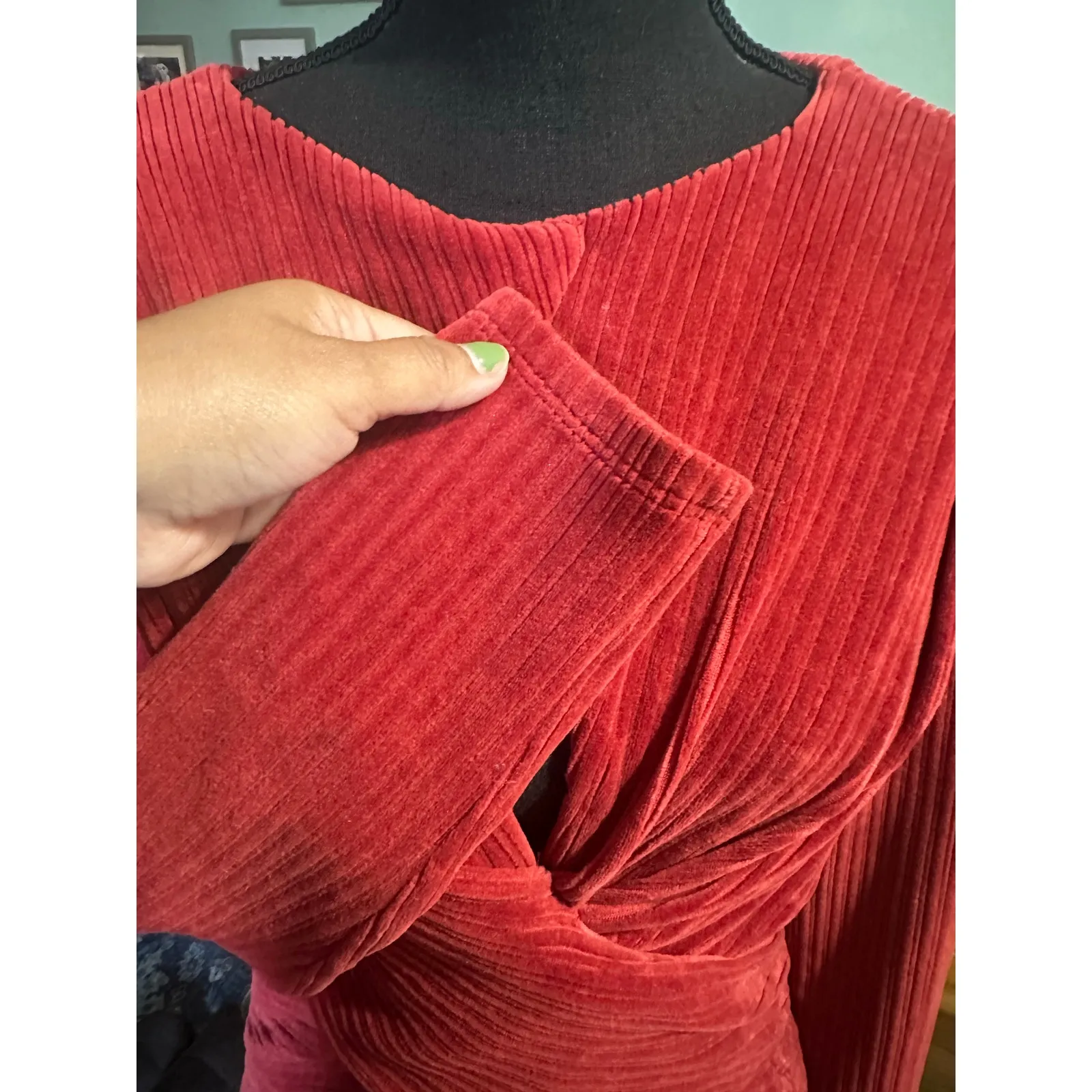 ASOS DESIGN Ribbed Midi Dress with Crossover – Deep Red - Image 4