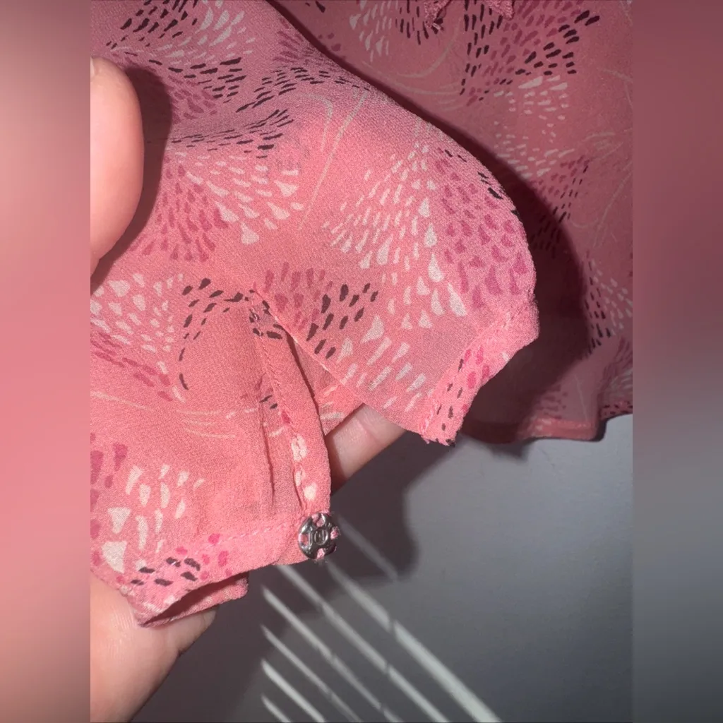 Vintage Y2K The‎ Limited Silk V Neck Ruffle Pink Blouse Size Medium - Image 5