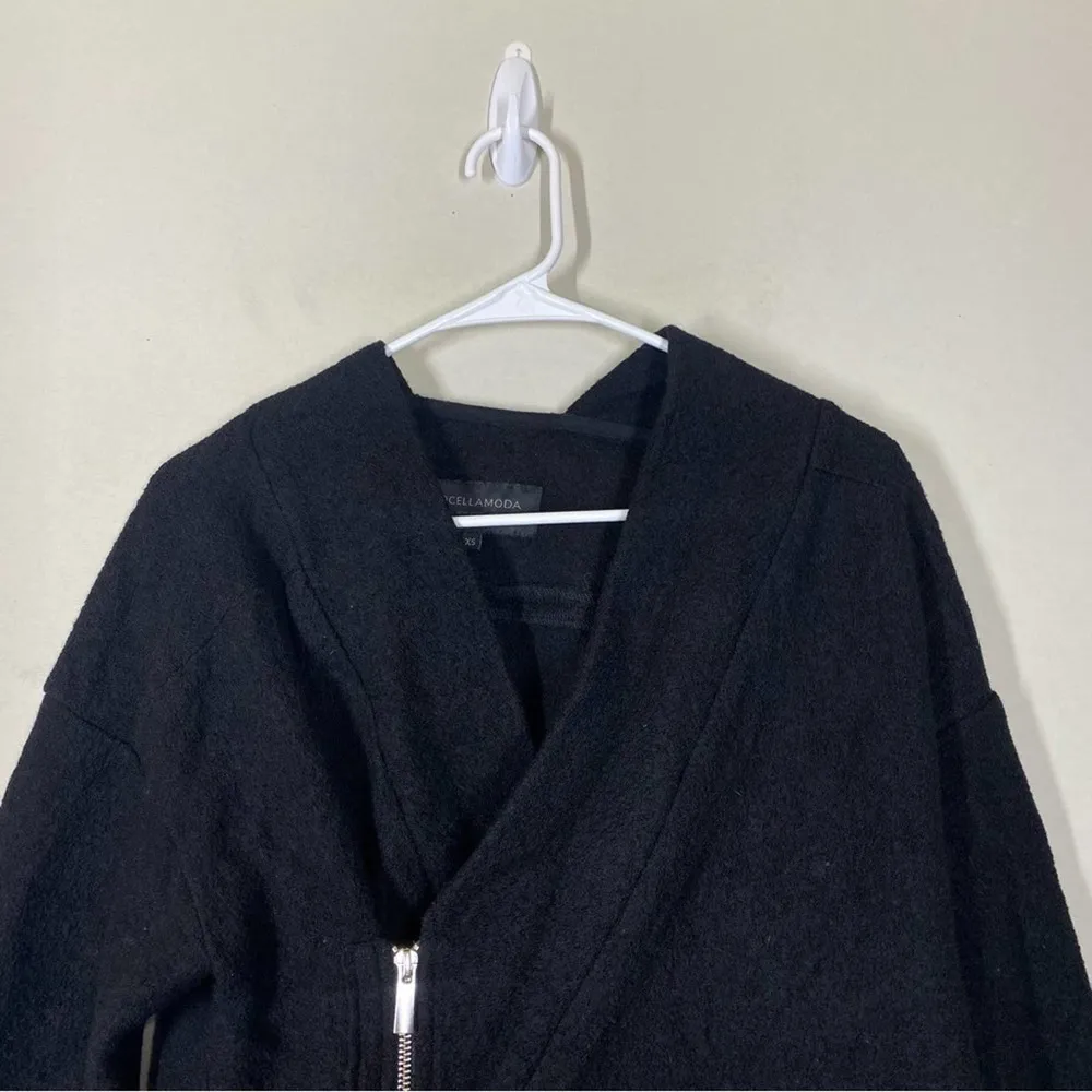 Marcellamoda 100% Virgin Wool Asymmetrical Zip Jacket Black Size XS - Image 3