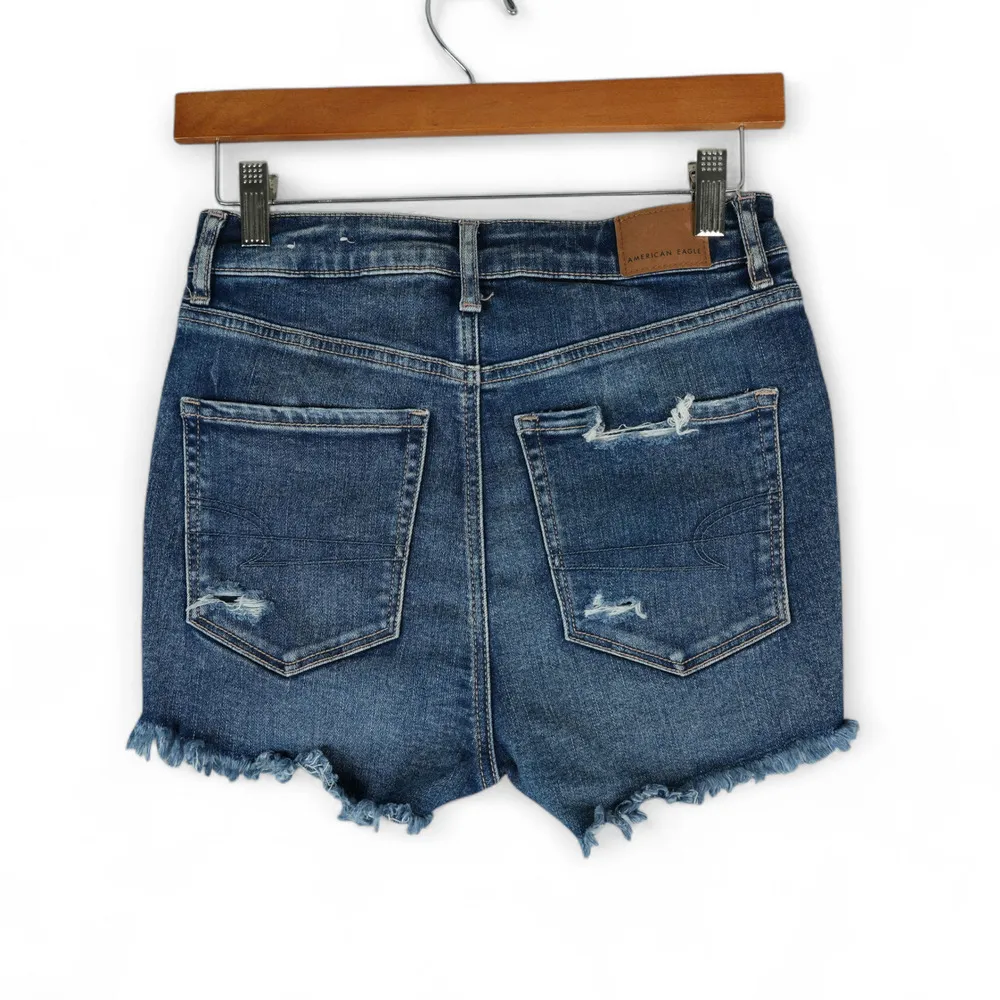 American Eagle Shorts Womens 2 High V Rise Shortie Next Level Stretch Distressed Blue - Image 2