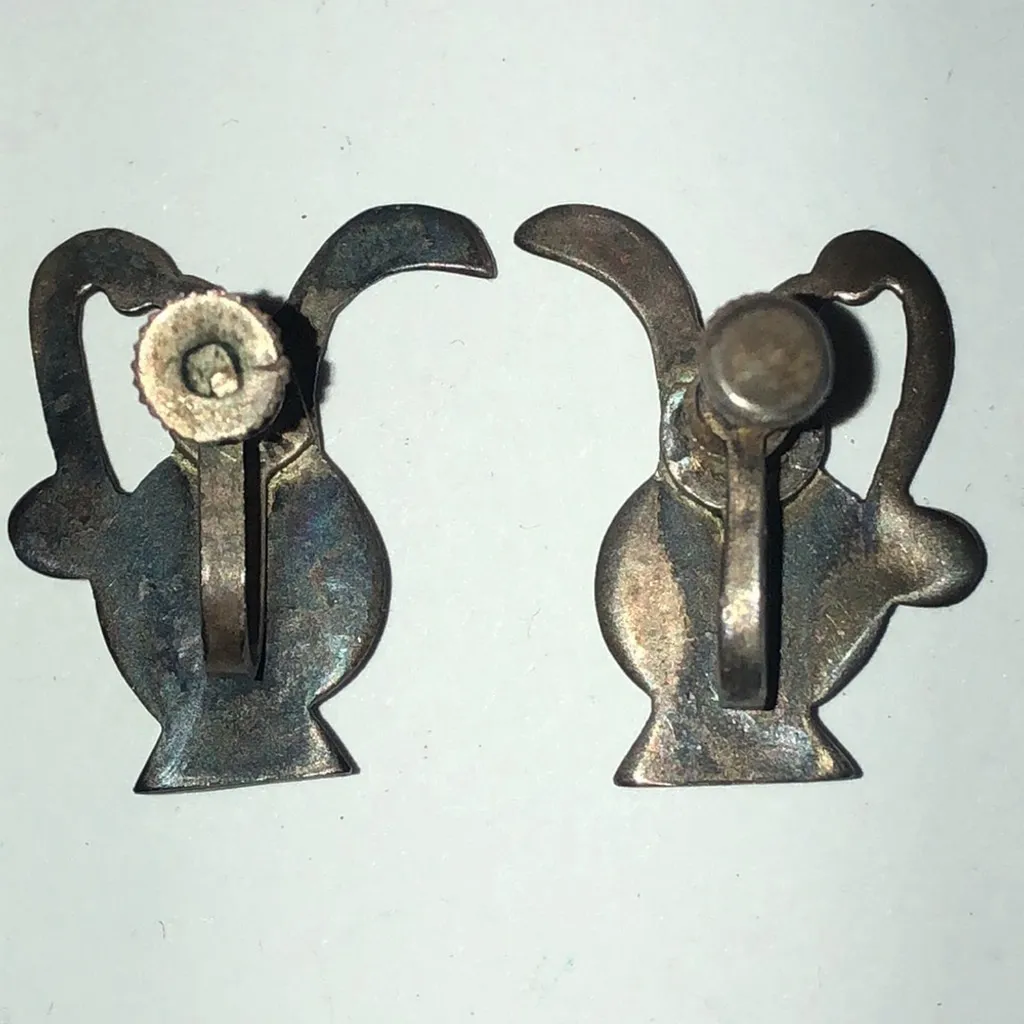 Mexico Sterling Silver Water Pitcher Jug Screw Back Earrings - Image 4