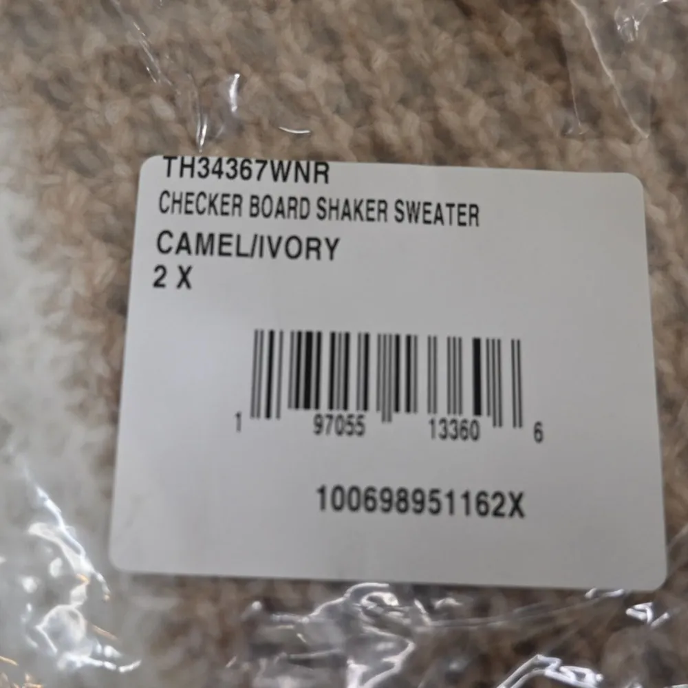 T Tahari Womens 2X Checker Board Pullover Sweater in Camel and Ivory NEW - Image 11