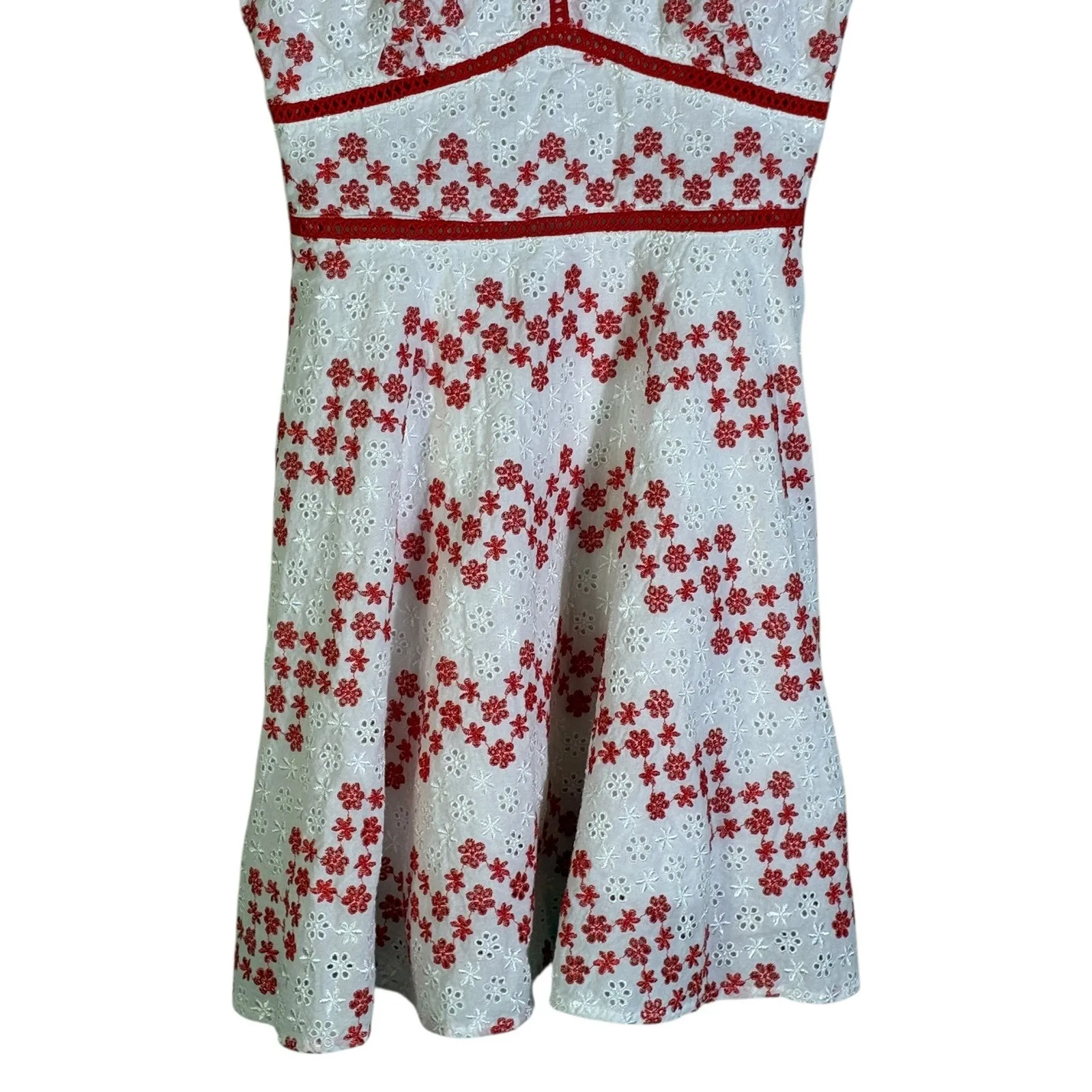 Blue Rain Womens Cottagecore Embroidered Eyelet Dress Size XS White Red Romantic - Image 5
